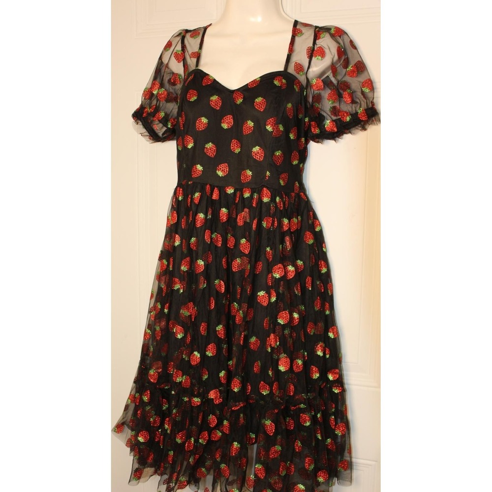 Hot Topic Strawberry Mesh Dress Indie Fairycore Tulle Y2K Ethereal Glitter SZ Sm - Picture 2 of 13